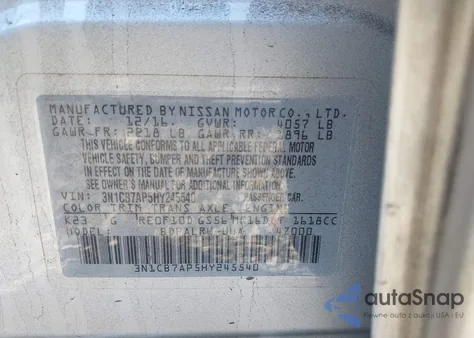 2017 Nissan Sentra Sr Turbo from USA, damaged, VIN 3N1CB7AP5HY245540